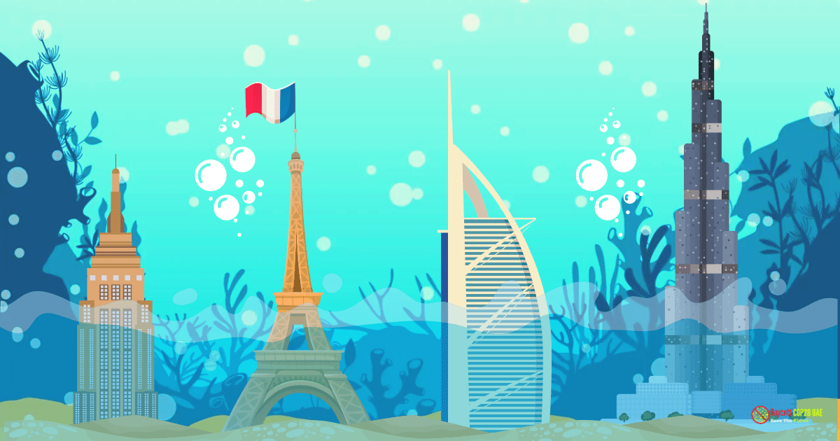 Building submerged in sea water